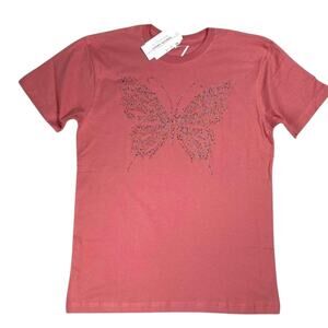 Butterfly Rhinestone Graphic Tee – Pink Multicolor – Size M – New with Tag